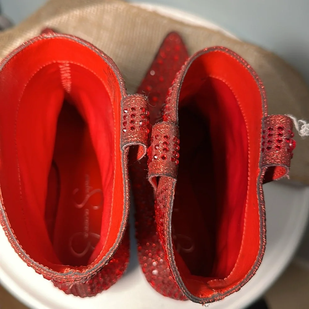 Jessica Simpson RED Glitter boots size 7 - Picture 5 of 12